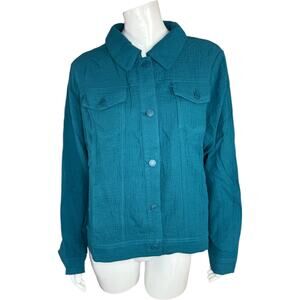 Isaac Mizrahi Live Bridgehampton Cotton Gauze Jacket Deep‎ Sea 1X NWOT